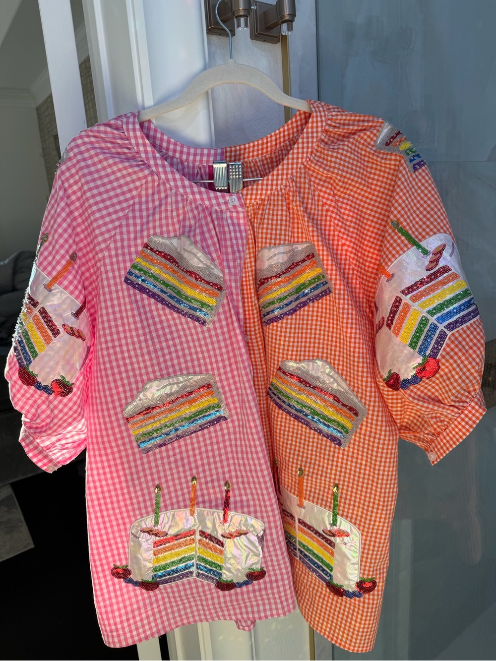 QUEEN OF SPARKLES Pink & Orange Gingham Cake birthday 2XL